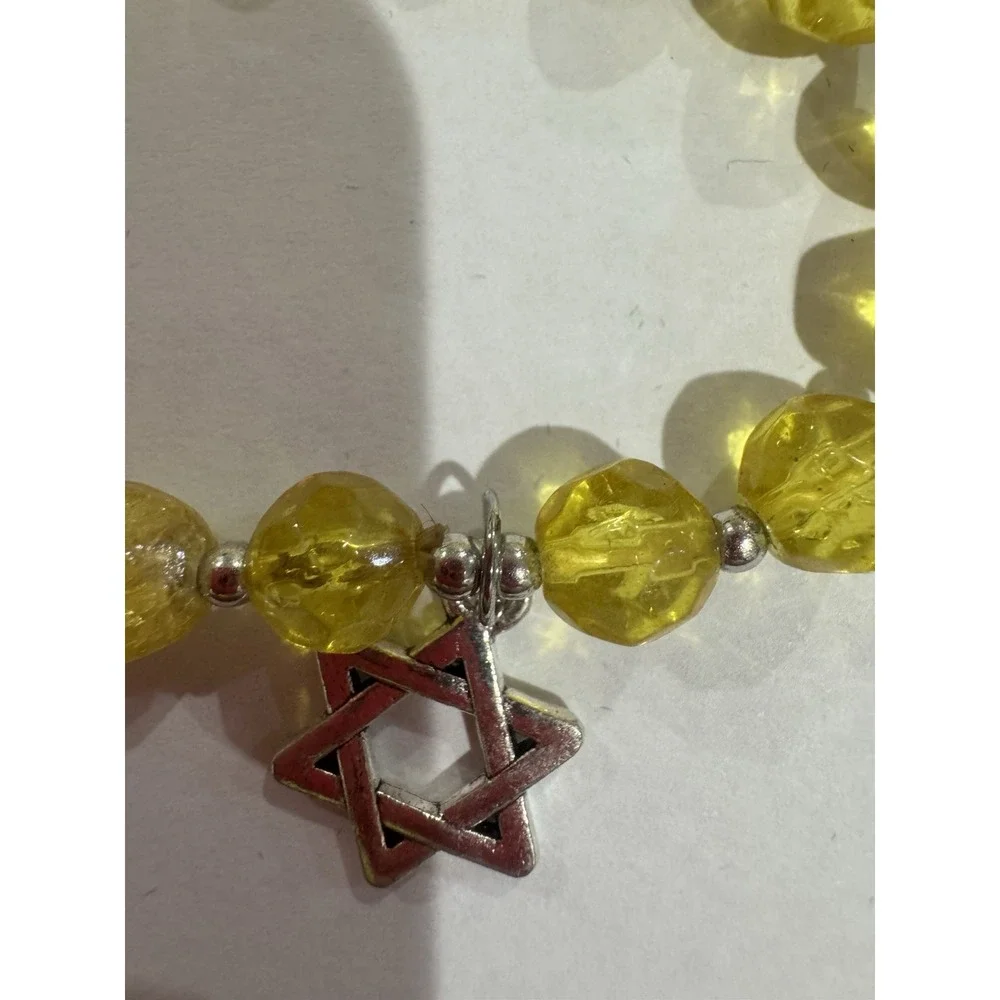 Judaism Lot of 2 Beaded Stretch Bracelets w/ Star of David Charms, Multi/Yellow